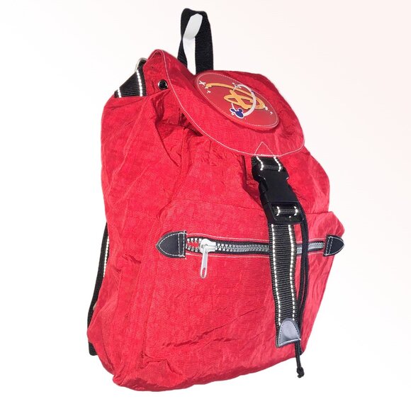 Red Disney Logo Nylon Backpack Drawstring Flap Pack 14”x11” - Picture 3 of 10